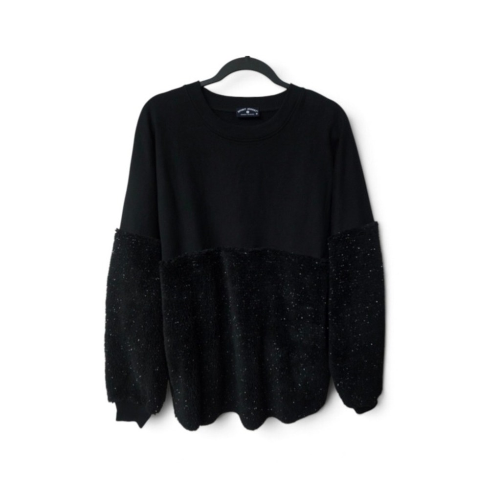 Spirit Jersey New York Size Medium Black Glitter Fuzzy Fleece Crewneck Gorpcore